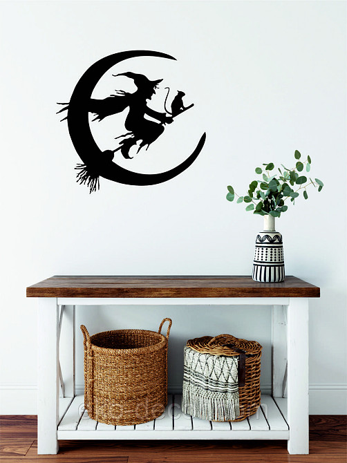 Декоративное настенное Панно «Ведьма на метле с котом», Декор на стену 70*67 см, Черный Киев - изображение 8