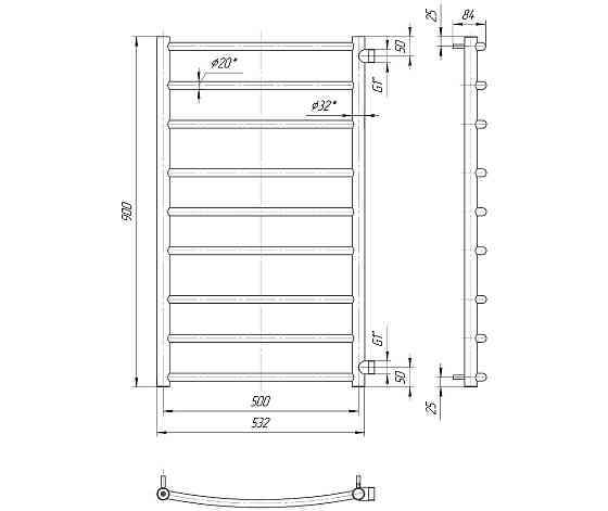 Водяна рушникосушка Mario Класік Б/П 1/2" 900x550/800 Київ
