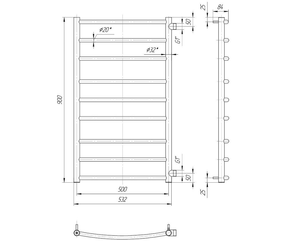 Водяна рушникосушка Mario Класік Б/П 1/2" 900x550/800 Київ - фото 2