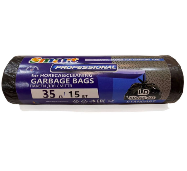 Пакети для сміття 35л 15шт чорний PRO SMART Житомир - фото 1