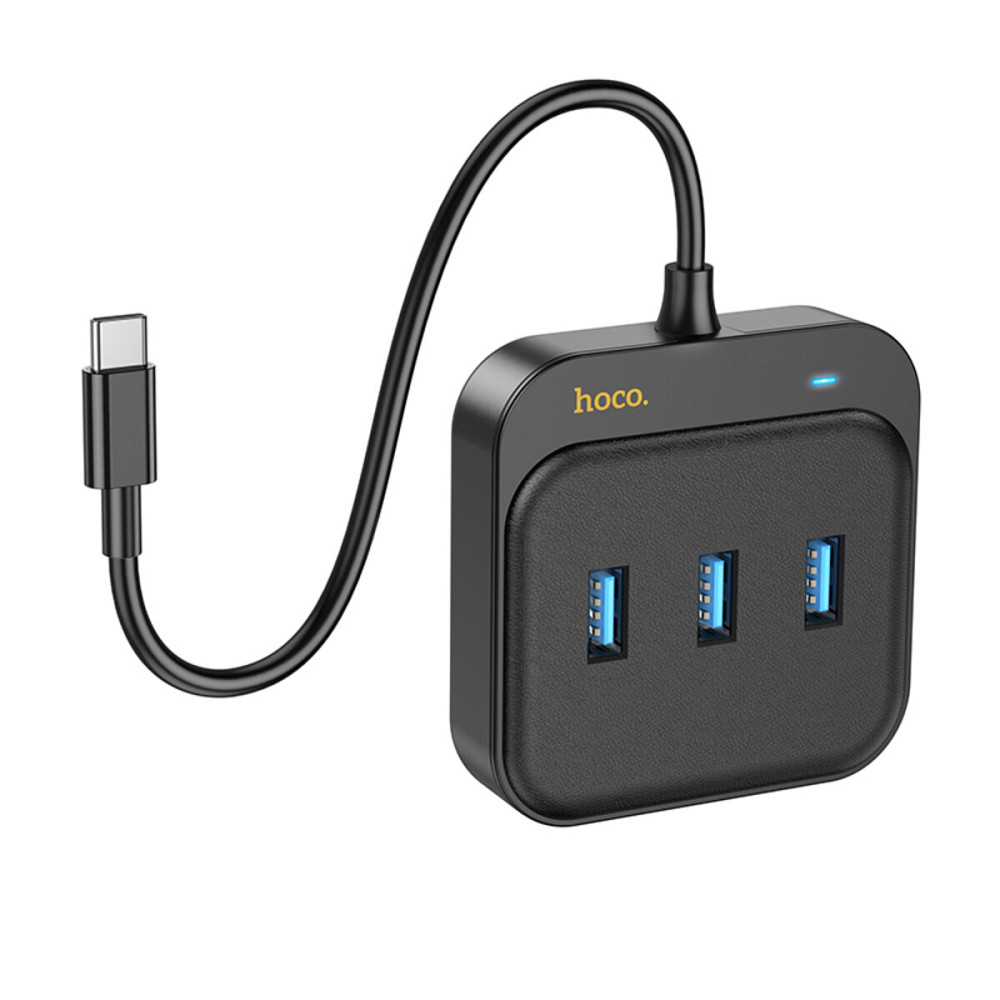 Хаб HOCO HB35 Easy link 4-in-1 Gigabit Ethernet Adapter(Type-C to USB3.0*3+RJ45)(L=0.2M) Black (6931474799005 ) Київ - фото 5