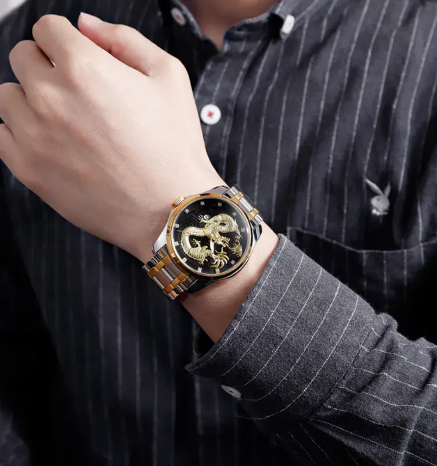 Чоловічий наручний годинник Skmei 9193 Дракон (Сріблястий з чорним) Вінниця - фото 6