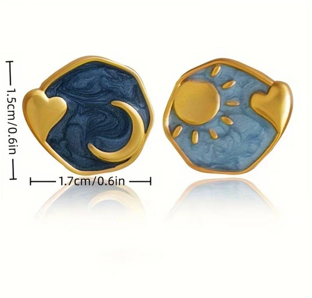 Серьги пусеты солнце и луна эмаль синие золотистые серьги гвоздики Киев - изображение 3