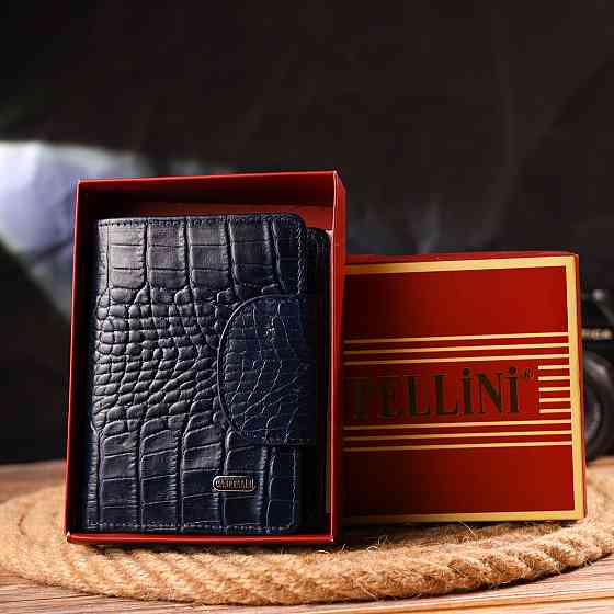 Практичный вертикальный женский кошелек из натуральной кожи с тиснением под крокодила CANPELLINI 21677 Синий Киев