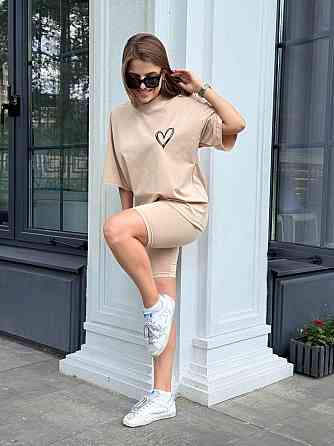 Футболка и велосипедки женские кулир Бежевый M/L Харьков