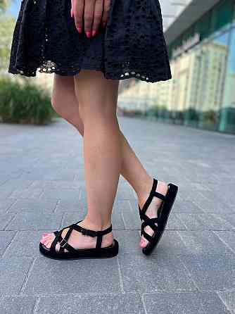 SiniorA Босоніжки замшеві жіночі чорні на низькому ходу літні / Босоніжки натуральна замша Sini Коломыя