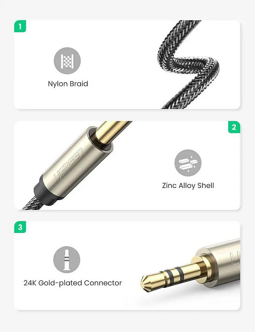 Аудио кабель UGREEN AV127 3.5 мм - 6.35 мм TRS Stereo Audio Cable 2m UGR-10628 Одесса - изображение 7