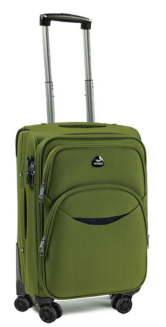 Чемодан маленький WINGS на 4-х колесах с улыбкой тканевый 55 см оливковый Киев - изображение 1