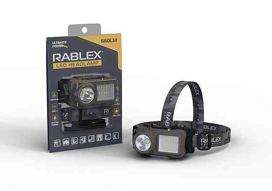 Налобный фонарь Rablex RB953, жёлтый+белый+красный, T6+24хCOB+2хRED LED, Sensor, аккум, Type-C Днепр