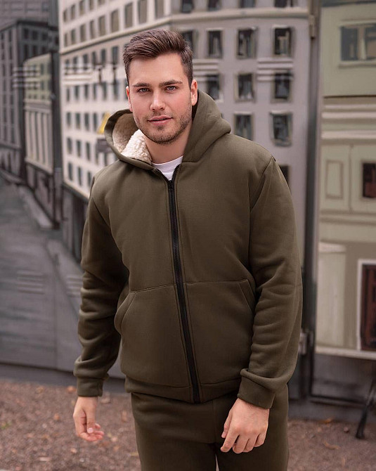 Теплий спортивний костюм чоловічий на хутрі Хакі 48/50 Харків - фото 2