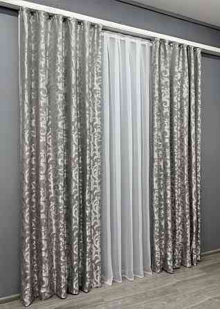 Комплект готових штор VR-Textil Жакард Вензель № 293ш Сірий 150х290 см 2 шт (30-820) Київ