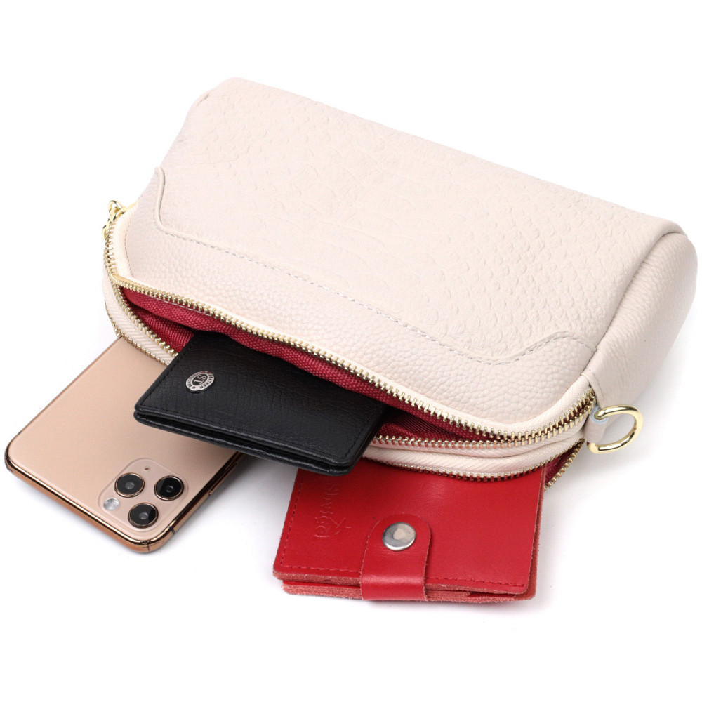 Небольшая прямоугольная сумка на два отделения из натуральной кожи Vintage 22357 Белая Киев - изображение 8