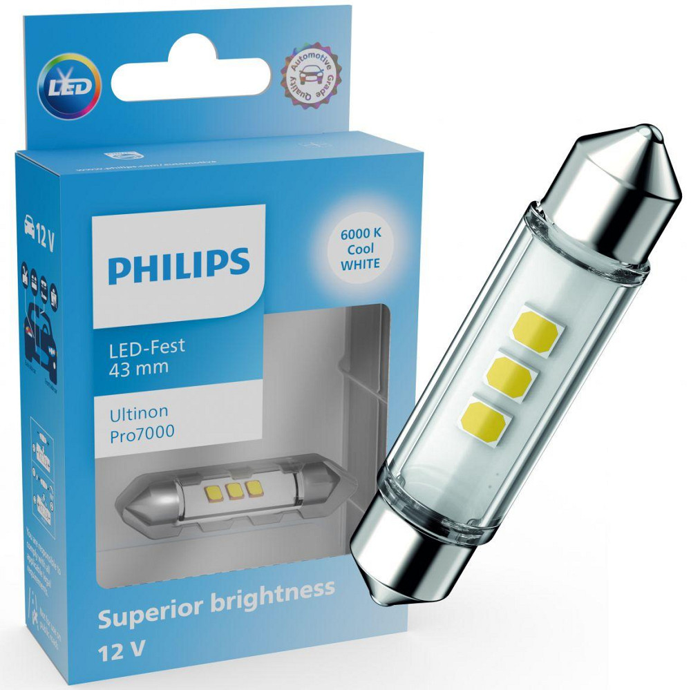 Світлодіодна лампа PHILIPS 11866CU70X1 C5W/C10W LED Ultinon Pro7000 Festoon SV8.5 WHITE 6000K 43mm 12V (1 шт) Харків - фото 1