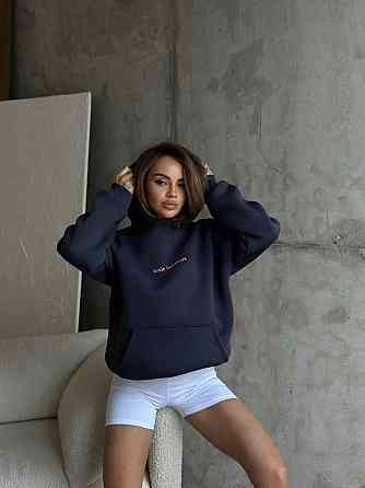 Жіночий теплий оверсайз з акцентним написом спереду тринитка на флісі Графіт Одеса