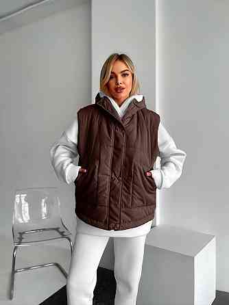 Жіночий теплий жилет з капюшоном  плащівка еммі на синтепоні Шоколад, 46/48 Одеса
