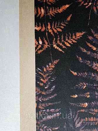 Шпалери флізелінові еко Decoprint Essentials EE22544 листя папороті коричневі, чорні бузкові на чорному Київ