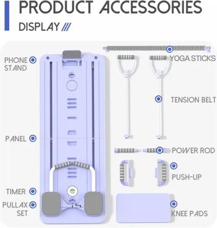 Тренажер для пилатеса Реформер MM3000 Для пресса/ног/приседания, с резинками Фиолетовый Коломия