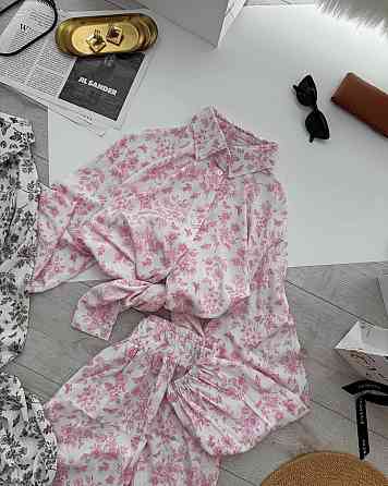 Женский стильный повседневный костюм из натуральной ткани штапель Розовый Одесса