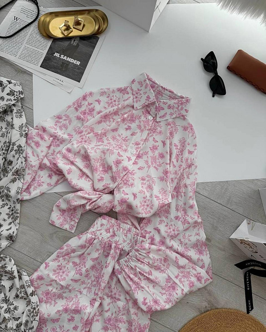 Женский стильный повседневный костюм из натуральной ткани штапель Розовый Одесса - изображение 4