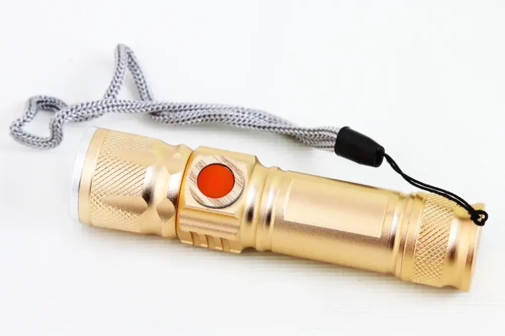 Ожектор ручної метали з золотистою лінзою (3 режими, під USB зарядку) Вінниця - фото 2