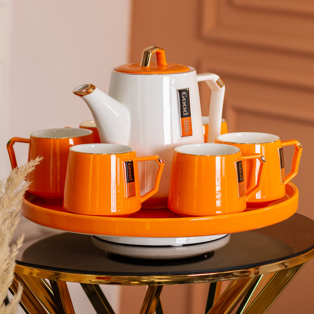 Чайний сервіз на 6 персон з фарфоровою підставкою Orange Київ - фото 6