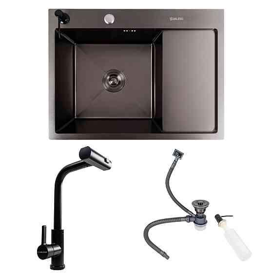 КОМПЛЕКТ Valeso Handmade мийка CM 65*50 L PVD чорна + змішувач XK09B чорний Коломыя