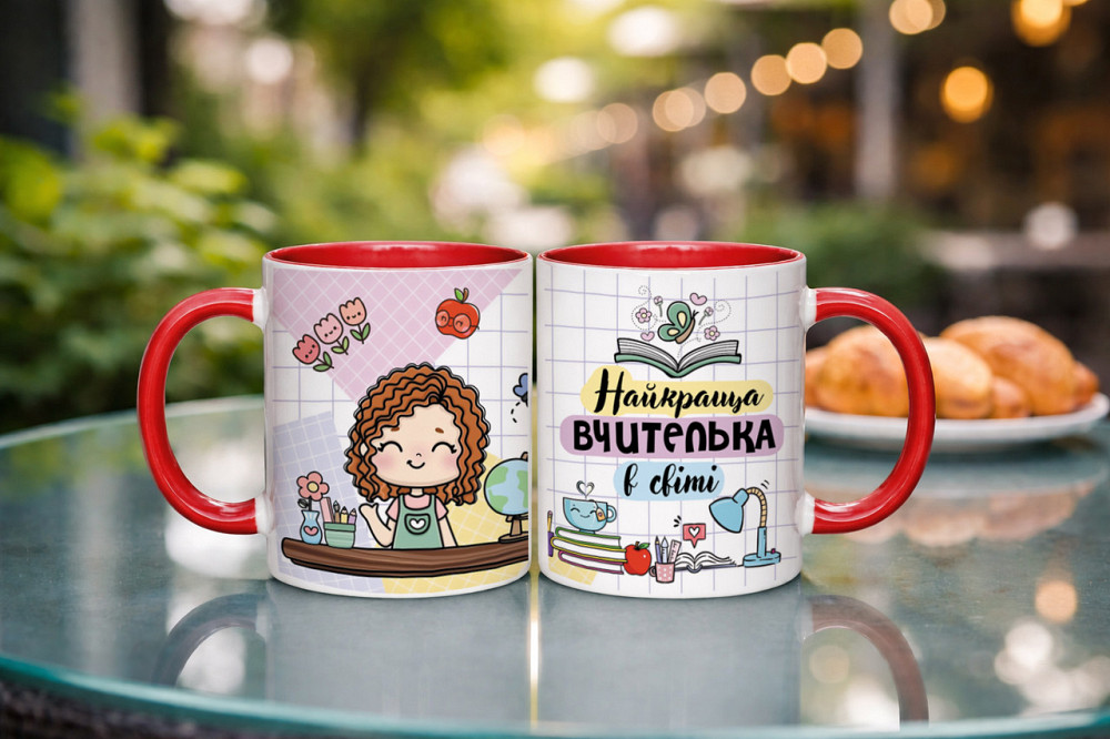 Чашка для вчительки «Найкраща вчителька у світі» 330 мл | Подарунок вчителю Червоний Одеса - фото 1