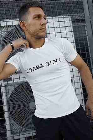 Мужская патриотическая футболка с принтом Слава ЗСУ антивоенная хлопковая белая M Одесса