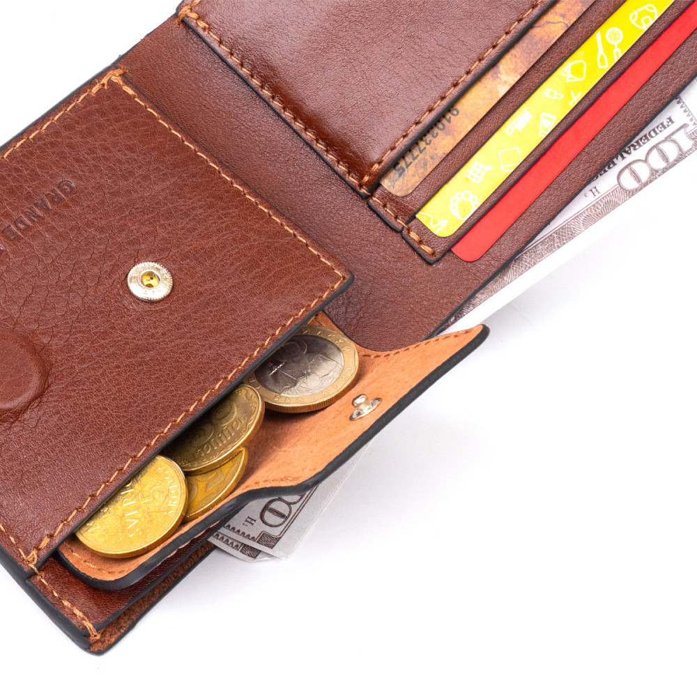 Горизонтальне портмоне в гладкій шкірі на магнітах GRANDE PELLE 11308 Коричневе Київ - фото 6