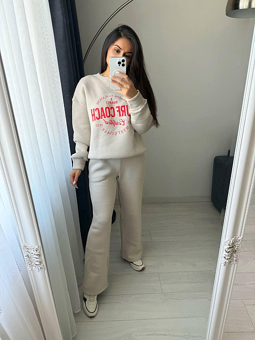 Жіночий теплий оверсайз костюм-двійка: кофта та штани турецька тринитка пеньє на флісі Молочний, 42/46 Одеса - фото 6
