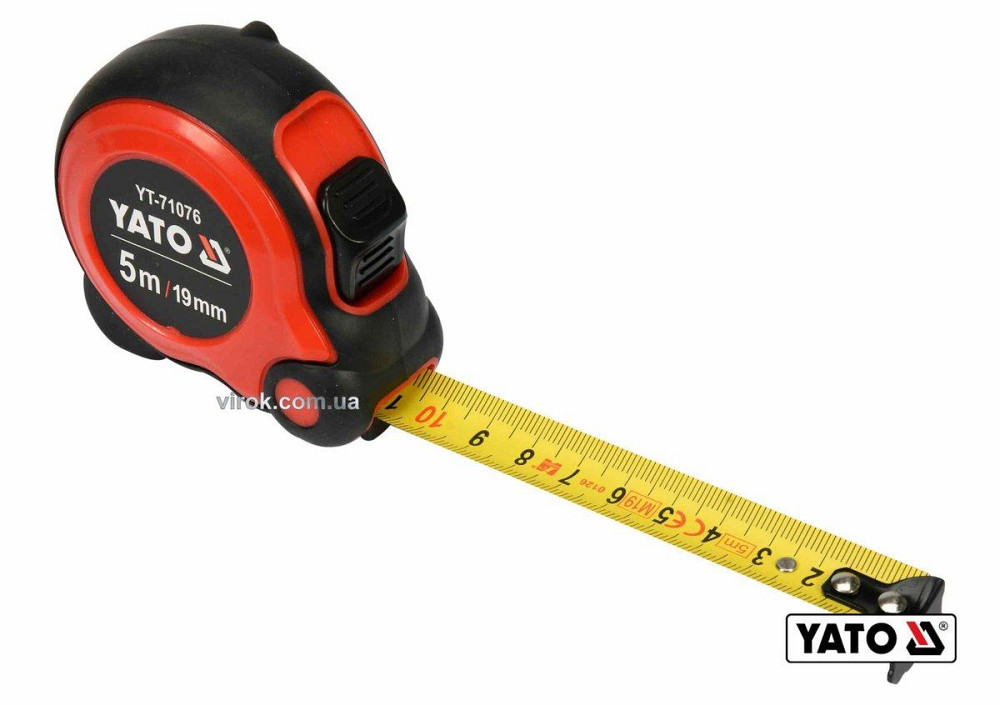 Рулетка YATO : L= 5м x 19мм,з сталевою стрічкою, нейлоновим покриттям, подвійним блокуванням [12/96] Одесса - изображение 1