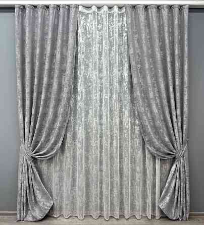 Комплект штор VR-Textil Жакард Мармур 150х270 2шт і Тюль 500х270 1668ш-1400т Сірий з білим 71-001/4 Київ