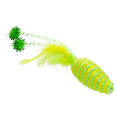 Іграшка для котів Hippie Pet Мишка з пір&apos;ям жовта 16.5 см (HIPCT22032G) Вінниця - фото 1