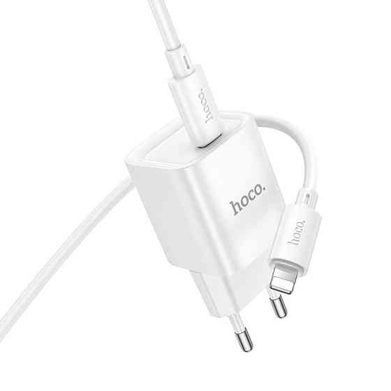 Мережевий зарядний пристрій з кабелем HOCO C146A Charm single port PD20W charger set (C to iP) (EU) White Одеса