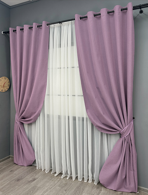Комплект штор на люверсах VR-Textil Блэкаут двусторонний ASHEN NIGHT № 1844ш Сиреневый 150х270 см 2 шт (37-0285) Киев - изображение 3