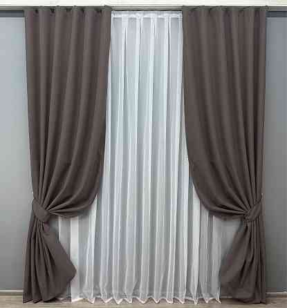 Комплект готових штор VR-Textil Льон блекаут № 1722ш Сіро-коричневий 150х270 см 2 шт (33-0631) Київ