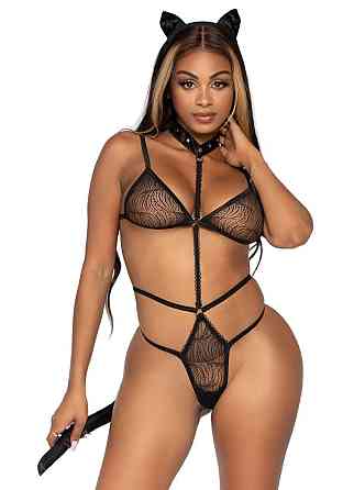 Еротичний костюм кішки Leg Avenue Roleplay Sex Kitten One size Black, боді, вушка, чокер Sex Aura Київ