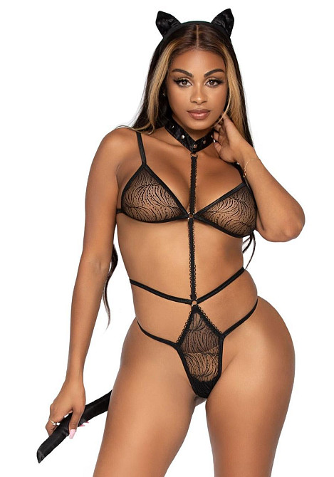 Еротичний костюм кішки Leg Avenue Roleplay Sex Kitten One size Black, боді, вушка, чокер Sex Aura Київ - фото 1