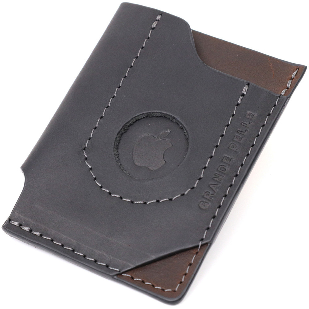 Цікавий картхолдер з утримувачем для Apple AirTag з натуральної шкіри Чорний (GRANDE PELLE) Київ - фото 5