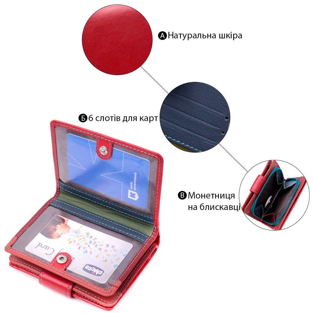 Женский вертикальный компактный кошелек из натуральной кожи ST Leather 19437 Красный Киев - изображение 8