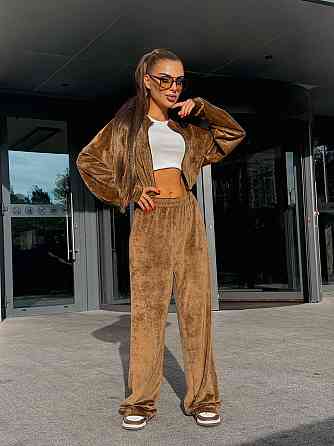 Женский прогулочный костюм двойка: кофта и штаны велюр мрамор 42/44, Кемел Одесса