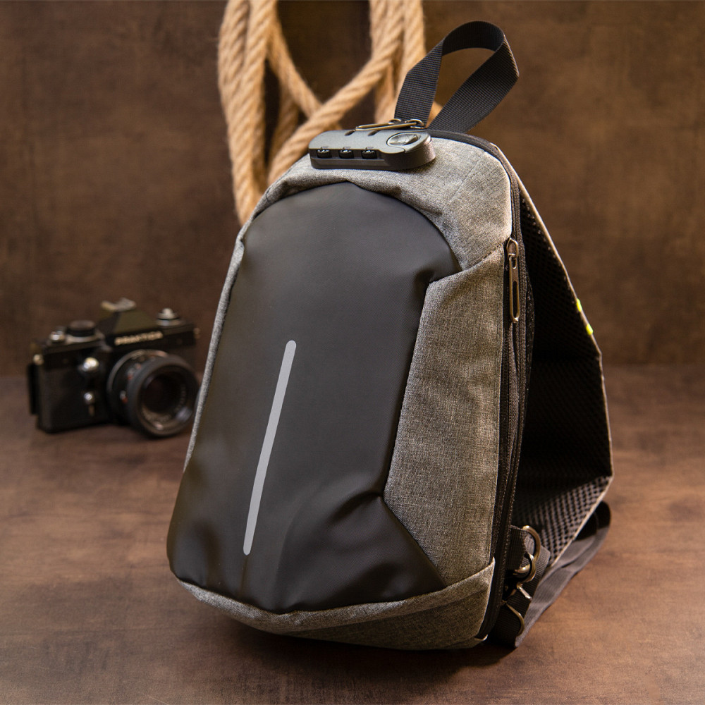 Эргономичный рюкзак через плечо с кодовым замком текстильный Серый (Vintage) Киев - изображение 1