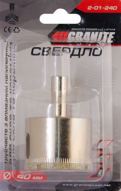 GRANITE Свердло для скла та кераміки GRANITE трубчасте з алмазним напиленням 40 мм 2-01-240 Коломия - фото 2