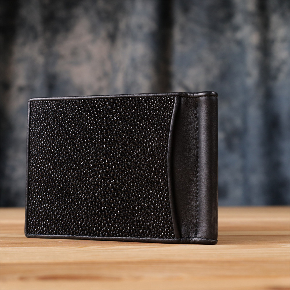 Зажим для денег STINGRAY LEATHER 18293 из натуральной кожи морского ската Черный Киев - изображение 2