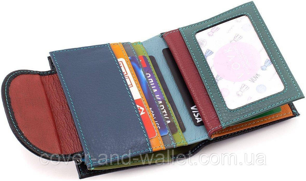 Небольшой женский кожаный кошелек с монетницей черного цвета ST 410-1 Киев - изображение 7