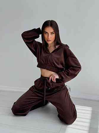 Жіночий стильний костюм-двійка: кофта та штани з плюш велюру Шоколад, 42/44 Одеса