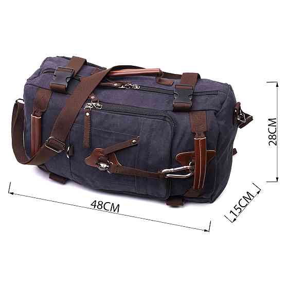 Великий рюкзак-трансформер у стилі мілітарі із щільного текстилю Vintage 22157 Чорний Київ