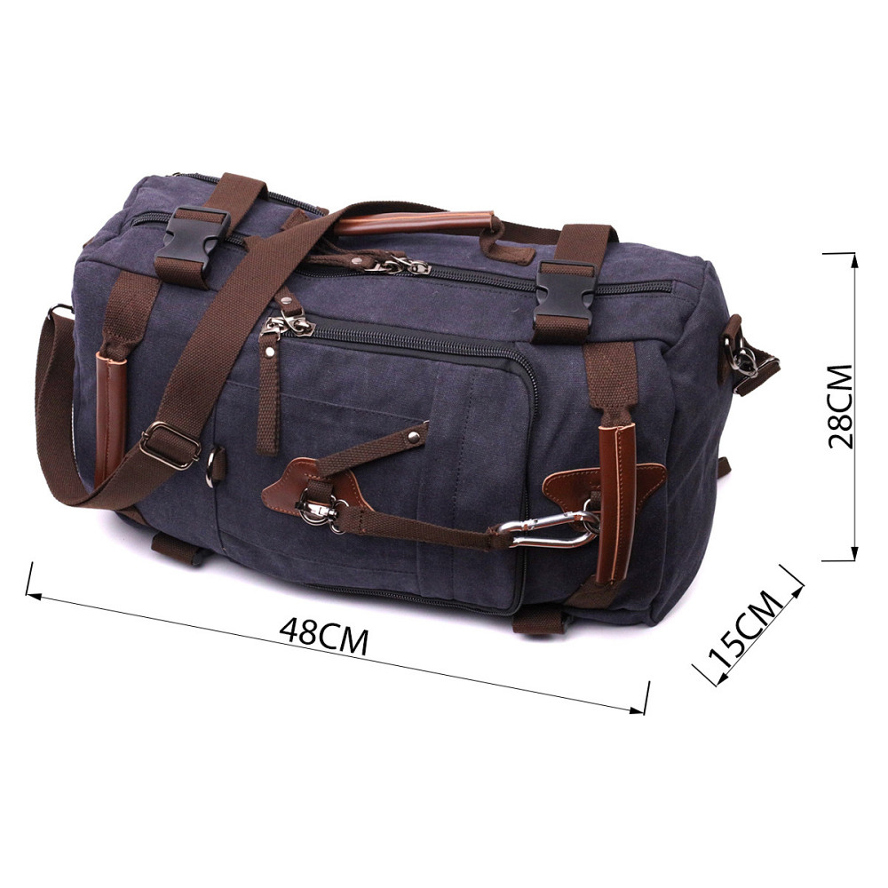 Великий рюкзак-трансформер у стилі мілітарі із щільного текстилю Vintage 22157 Чорний Київ - фото 3