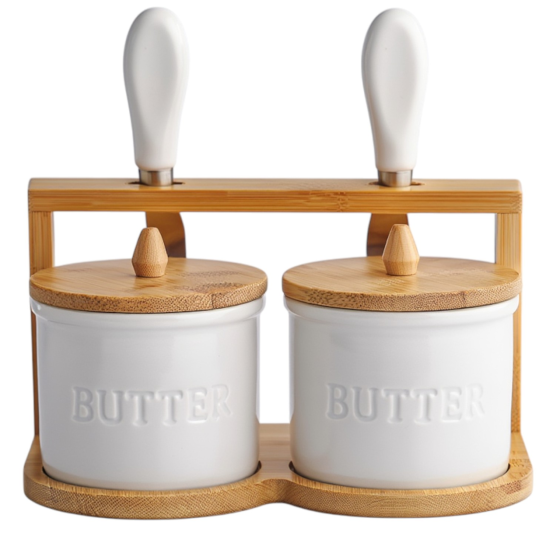 Yiwu Набір маслянок для вершкового масла 2 (шт) з ножами 2 (шт) на бамбуковій підставці SCT-641 Коломыя