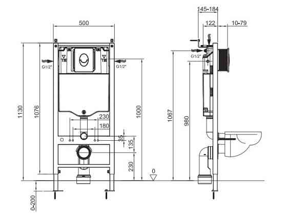 Инсталляция для подвесного унитаза Koer KT-0407 500x126x1150mm, без панели смыва (KR5341) Киев